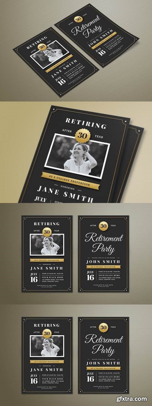 Gold Retirement Invitation Flyer Templates