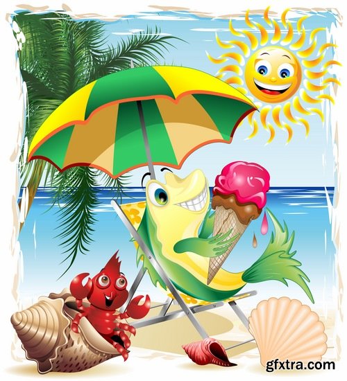 Beach umbrella illustration summer beach vacation beach vacation parasol 25 EPS