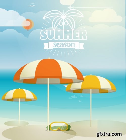 Beach umbrella illustration summer beach vacation beach vacation parasol 25 EPS