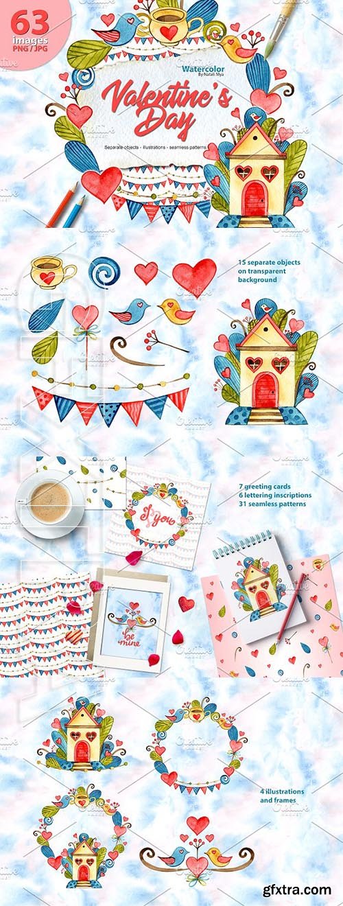 CreativeMarket - Watercolor Valentines Day set 2266709