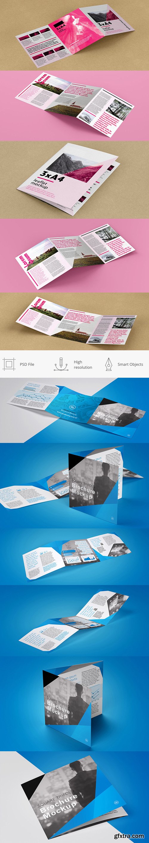 2 Trifold Leaflet Brochure PSD Mockup Templates