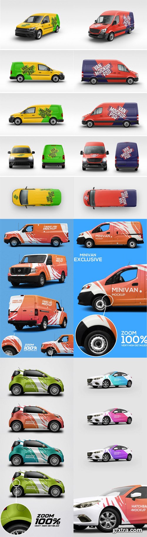 6 Sets of Vans & Cars PSD Mockups Templates