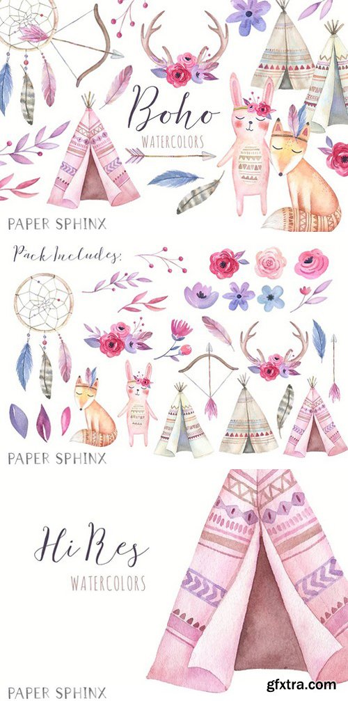 CM - Watercolor Boho Clipart 2205002