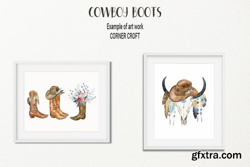 Watercolor Cowboy Boots And Accessory collection