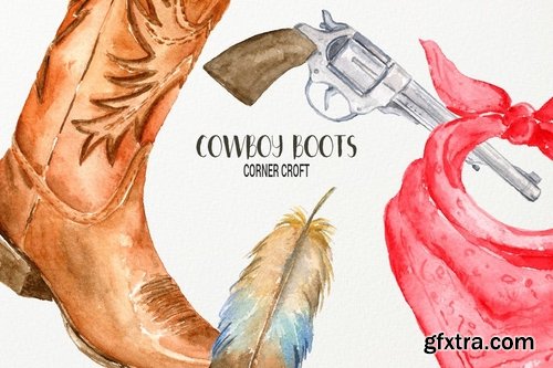 Watercolor Cowboy Boots And Accessory collection