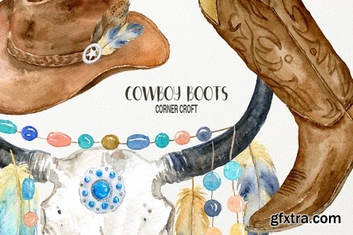 Watercolor Cowboy Boots And Accessory collection