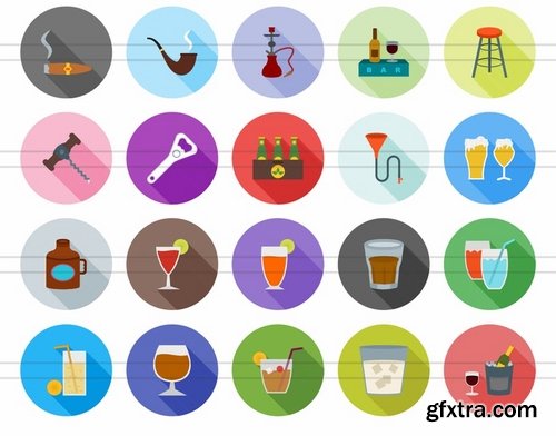 40 Cafe & Bar Flat Shadowed Icons