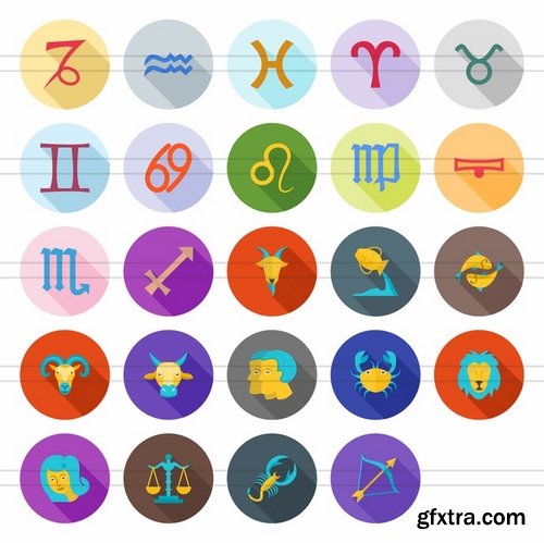 24 Zodiac Flat Shadowed Icons