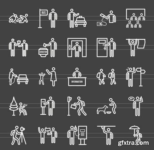 50 City Lifestyle Line Inverted Icons