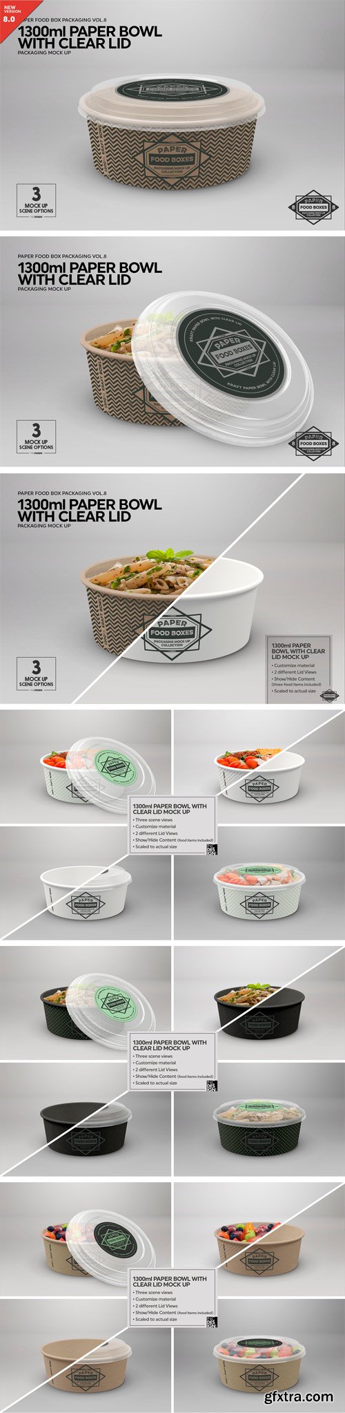 CM - 1300ml Paper Bowl Clear Lid MockUp 2181793