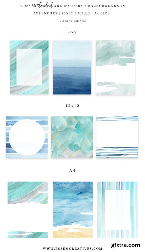 CM - Ocean & Beach Watercolor Backgrounds 1487491