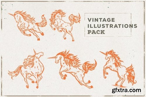 Vintage Wood & Axe Illustration Wolf Warewolf Unicorn Pack