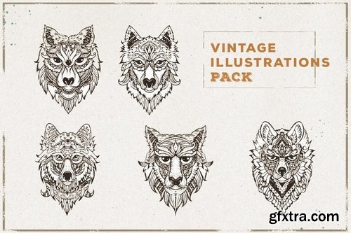Vintage Wood & Axe Illustration Wolf Warewolf Unicorn Pack