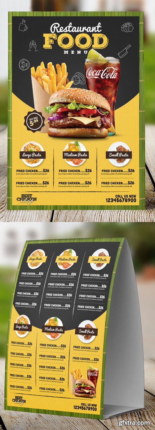 Restaurant Table Tent Food Menu PSD Mockup Template