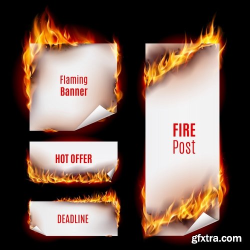 Singed paper frame pattern background decoration fire 25 EPS