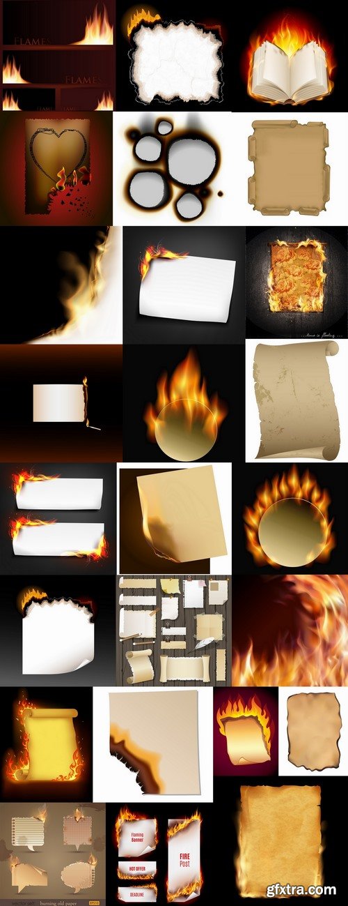 Singed paper frame pattern background decoration fire 25 EPS