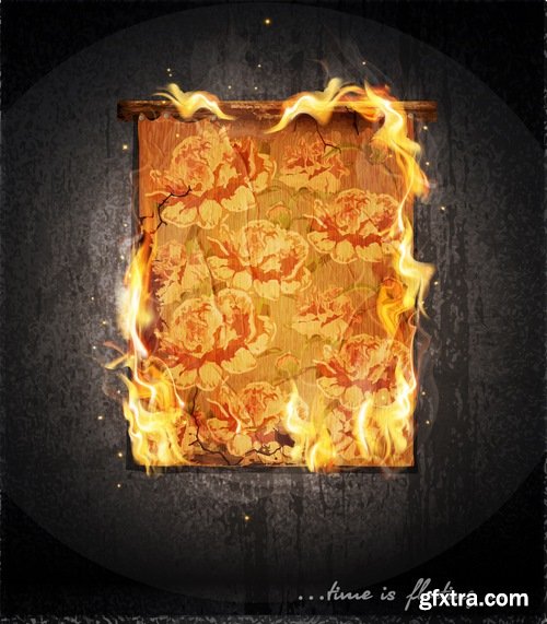 Singed paper frame pattern background decoration fire 25 EPS