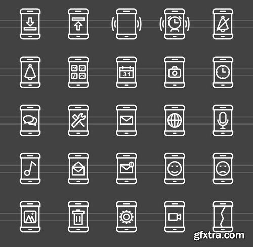 50 Smartphone Line Inverted Icons