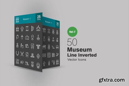 50 Museum Line Inverted Icons