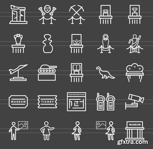 50 Museum Line Inverted Icons