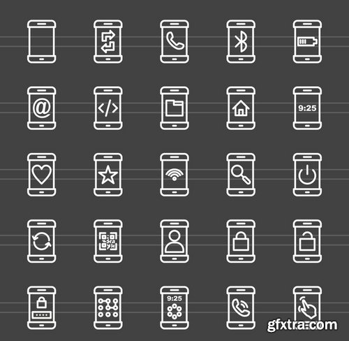 50 Smartphone Line Inverted Icons