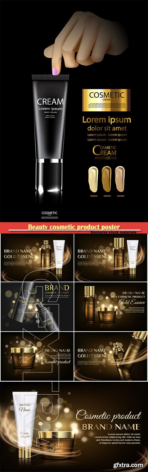 Beauty cosmetic product poster, Bottle package skin care cream