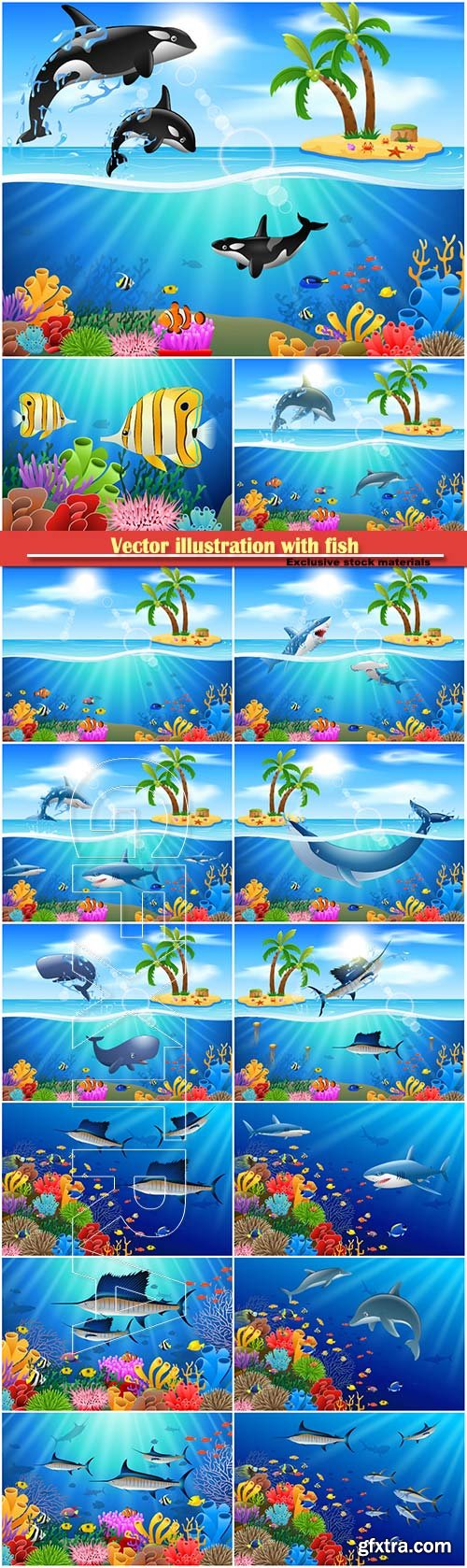 Underwater world, vector illustration with fish