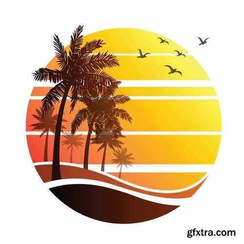 Tropical palm island ocean sunrise sunset tourism travel banner flyer 25 EPS