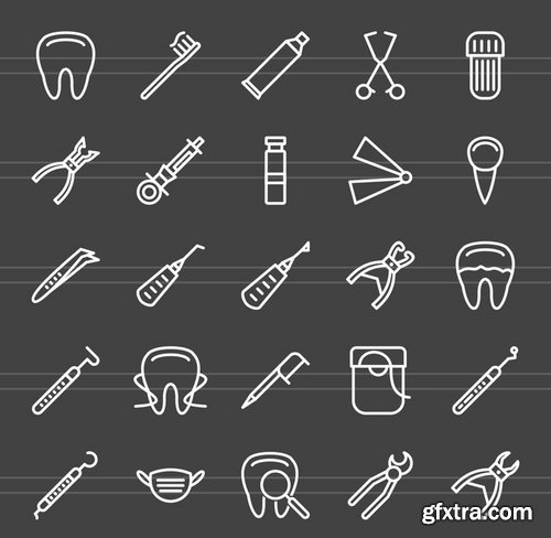 50 Dentist Equipment Line Inverted Icons