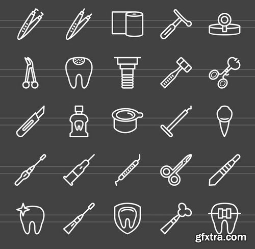 50 Dentist Equipment Line Inverted Icons