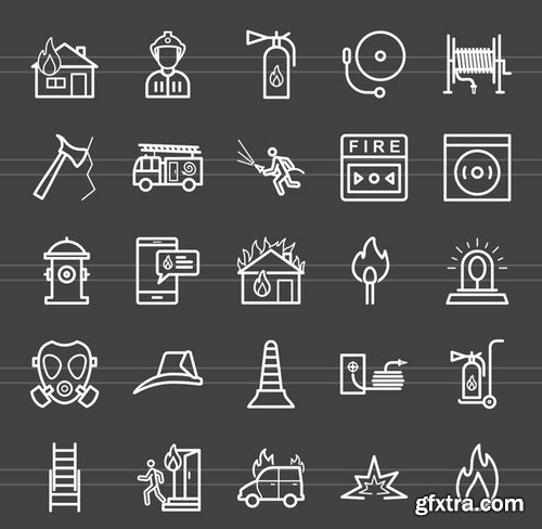 50 Firefighting Line Inverted Icons