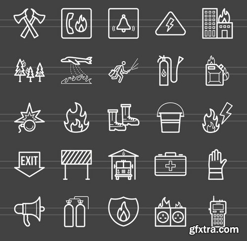 50 Firefighting Line Inverted Icons