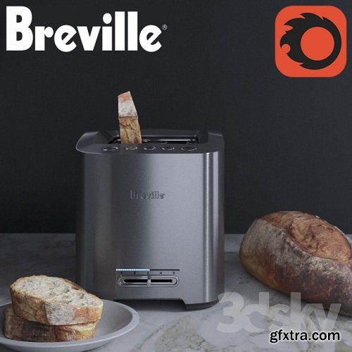 Toaster Breville with some bread 3d Model