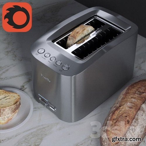 Toaster Breville with some bread 3d Model