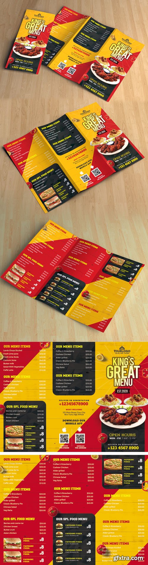 Restaurant Tri-Fold Brochure Menu PSD Template