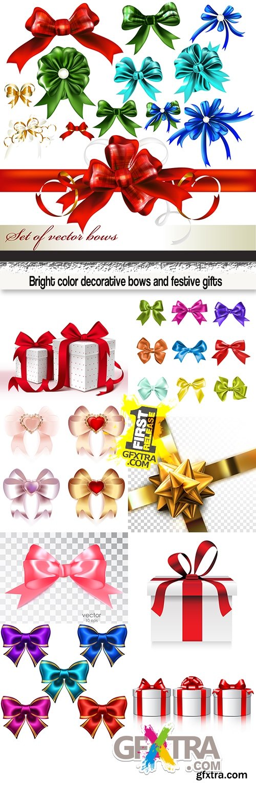 Bright color decorative bows and festive gifts