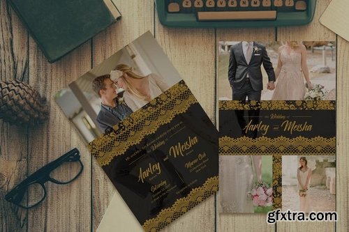 Lace Gold Wedding Invitation