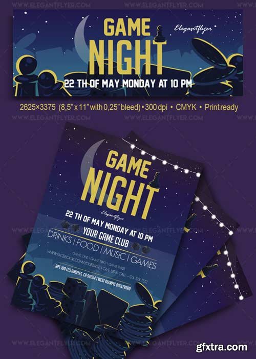 Game Night V1 2018 Flyer PSD Template + Facebook Cover