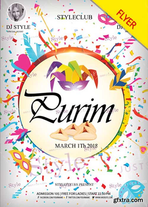 Purim V1 2018 PSD Flyer Template