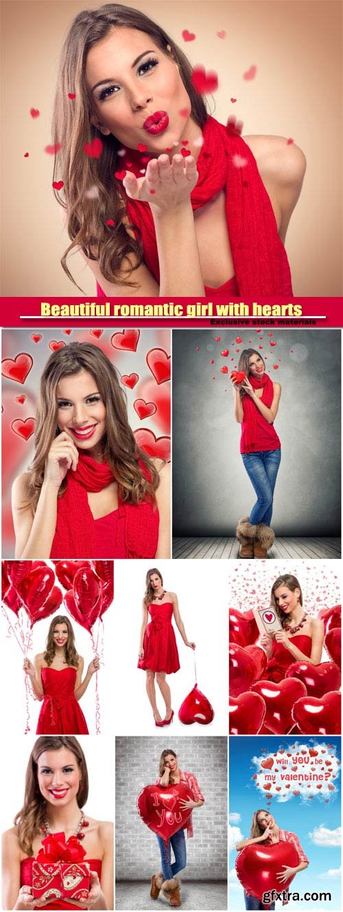 Beautiful romantic girl with hearts