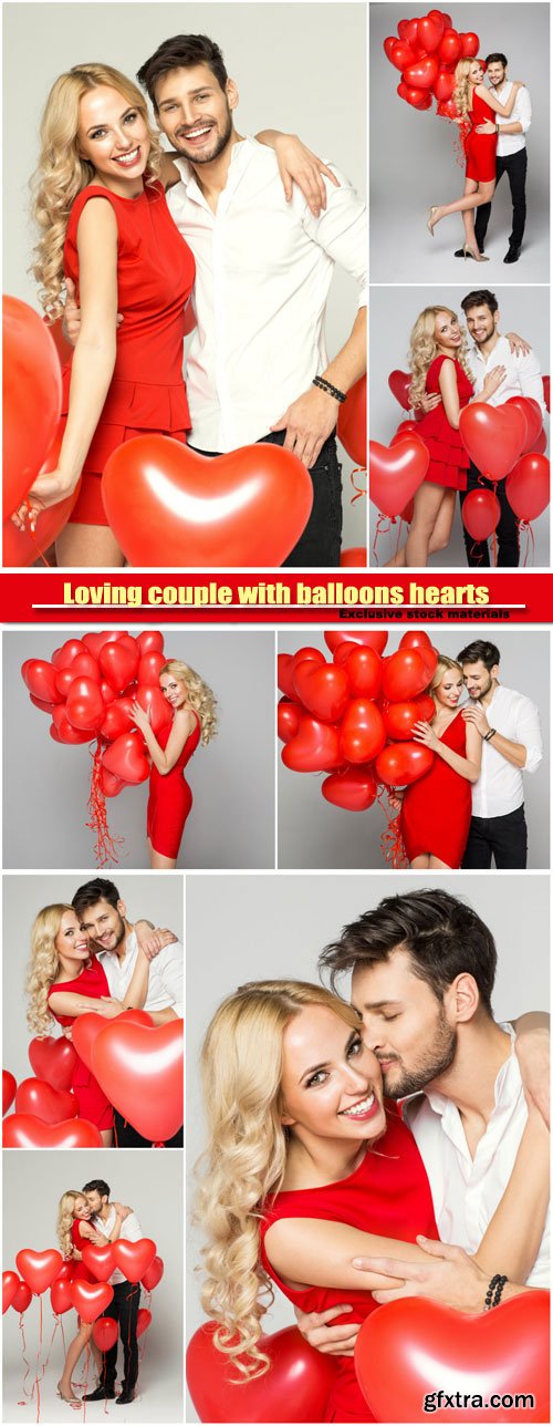 Loving couple with balloons hearts
