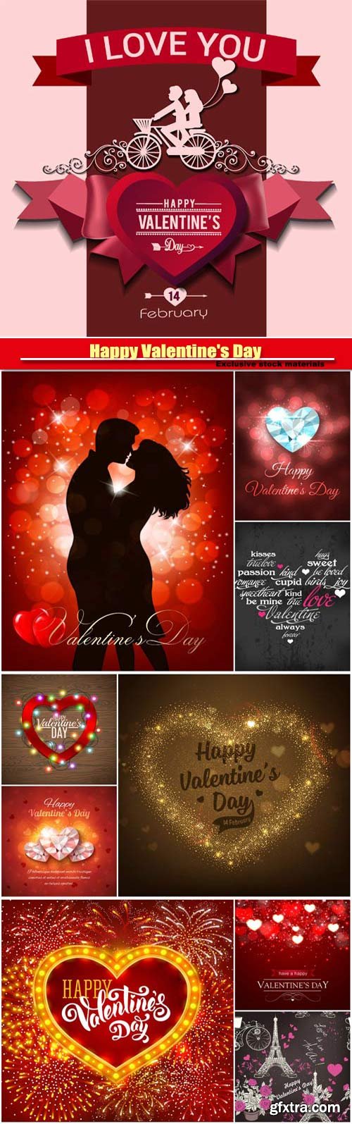 Happy Valentines Day vector, red hearts, romance, love