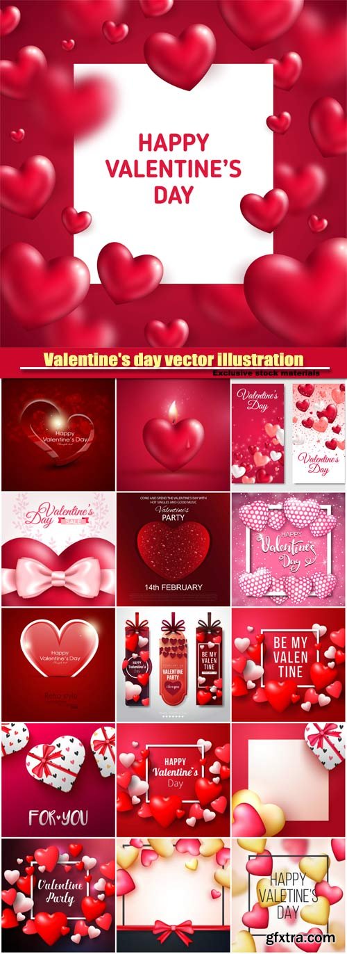 Valentine\'s day vector illustration, glossy red hearts with square frame