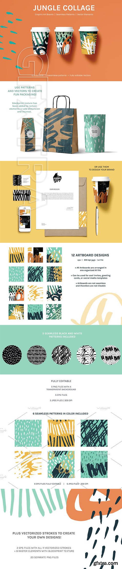 CreativeMarket - Jungle Collage Artboards + Pattern 2266087