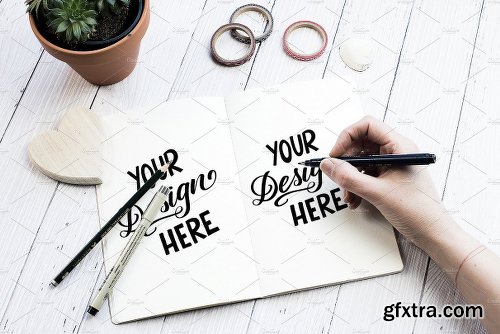 CreativeMarket 9 Sketchbook Notepad Flatlay Mockups 2223166