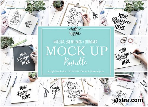 CreativeMarket 9 Sketchbook Notepad Flatlay Mockups 2223166