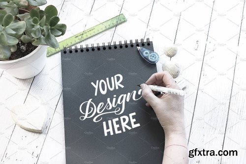 CreativeMarket 9 Sketchbook Notepad Flatlay Mockups 2223166