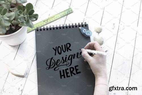 CreativeMarket 9 Sketchbook Notepad Flatlay Mockups 2223166