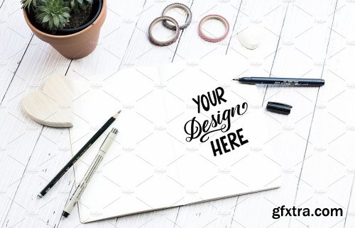 CreativeMarket 9 Sketchbook Notepad Flatlay Mockups 2223166