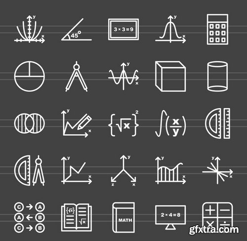 50 Math Symbols Line Inverted Icons